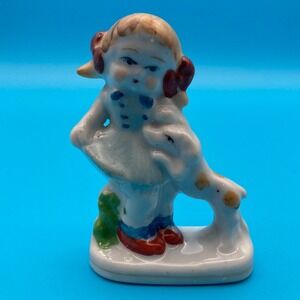 Vintage Occupied Japan Porcelain Girl with Dog Figurine Hand Painted
